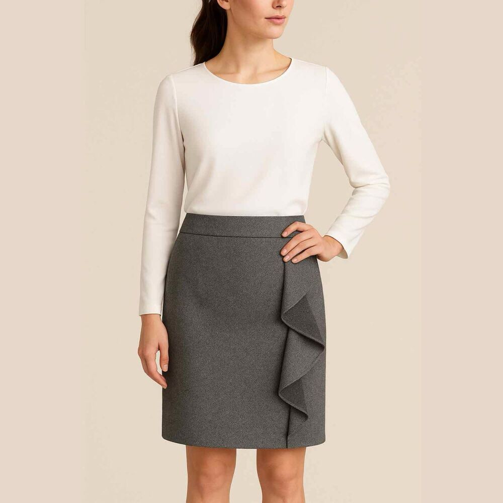 Talbots Wool Ruffle Cascading Grey Pencil Skirt with Slit